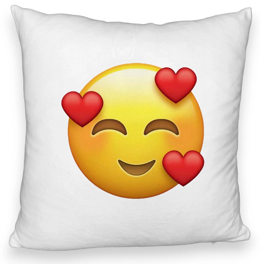 Perna Decorativa Fluffy, Model Emoji In Love, 40x40 cm, Alba, Husa Detasabila, Burduf