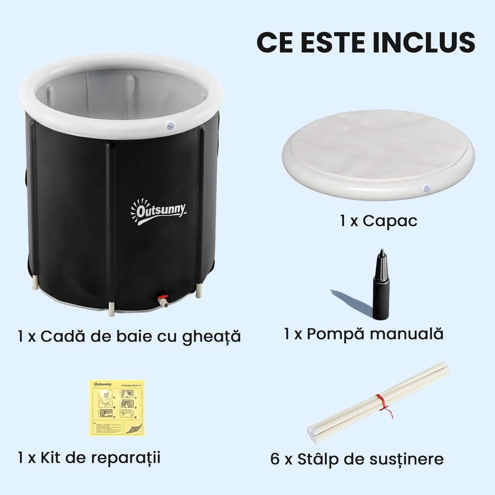 Outsunny Cadă cu Gheață 280L, Cadă pentru Imersiune în Terapia Rece cu Capac și Pompă, Cadă Gonflabilă pentru Recuperare/Terapie pentru Interior și Exterior Adulți | Aosom Romania