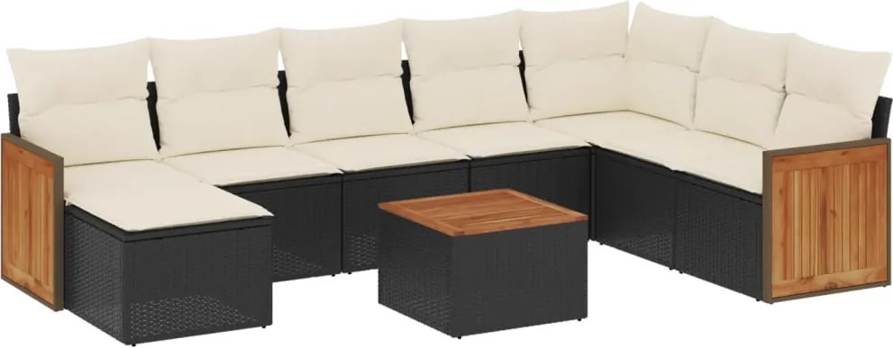 vidaXL Set mobilier de grădină cu perne, 9 piese, negru, poliratan