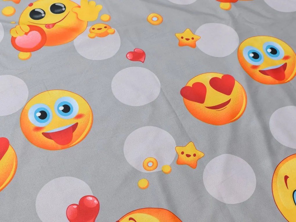 2x Lenjerie de pat din microfibra EMOJI gri + cearsaf jersey 180x200 cm alb