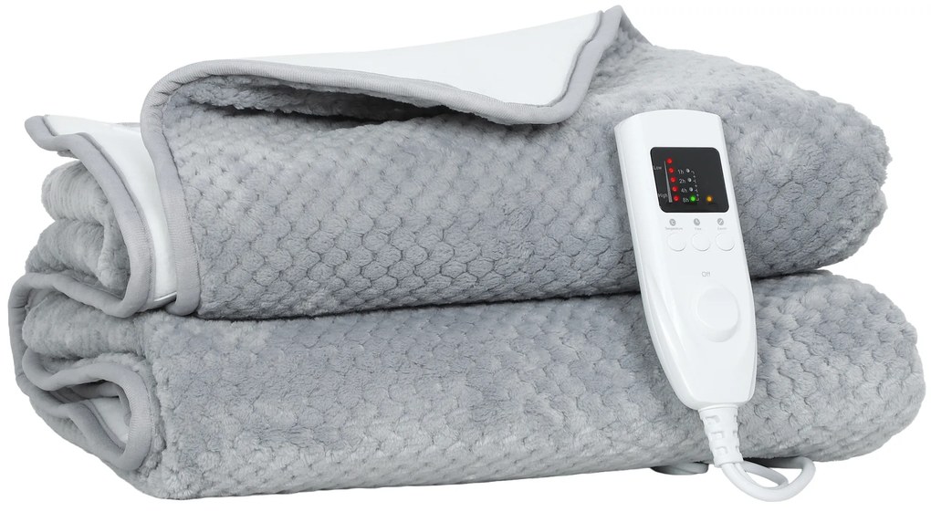 HOMCOM Pătură electrică 160x140 cm cu 5 niveluri de căldură, Gri | Aosom Romania