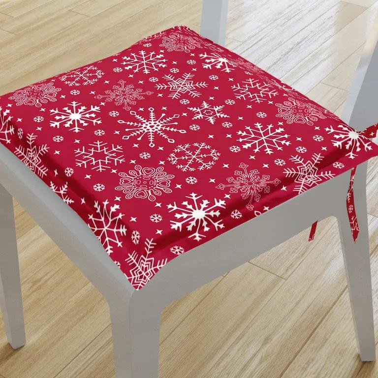 Goldea pernă pentru scaun cu tiv decorativ 38x38 cm - model 090 de crăciun - fulgi de zăpadă pe roșu 38 x 38 cm