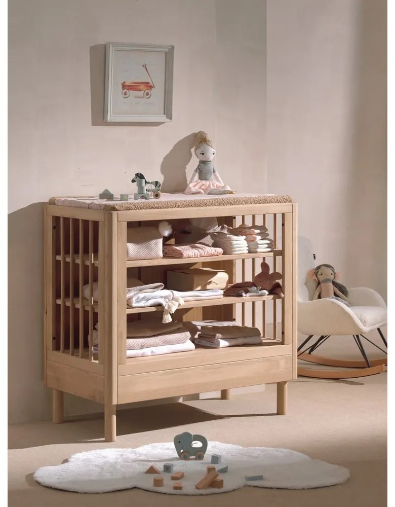 Comodă de copii în culoare naturală din lemn de stejar cu masă de schimbat 100x95x55 cm Forrest – Vipack