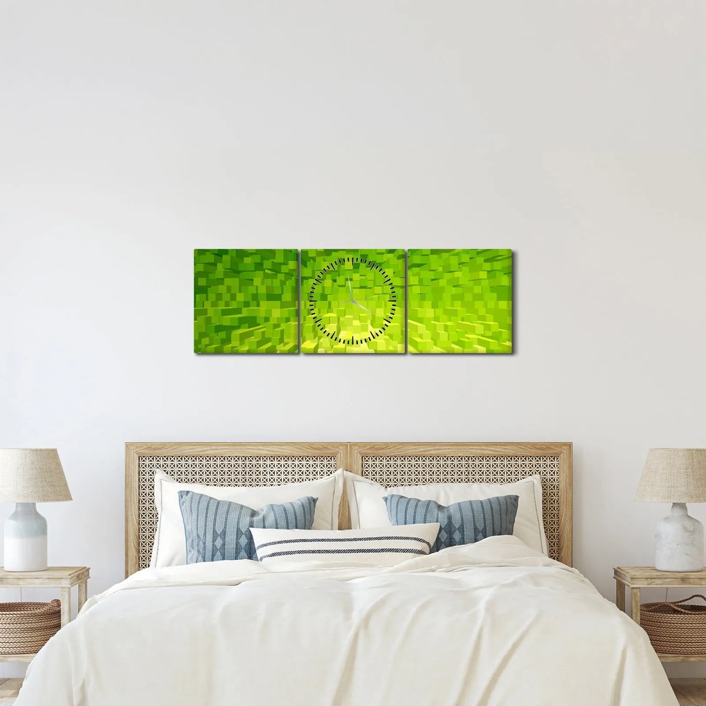Tabloul cuburilor galbenverzui (cu ceas) (90x30 cm)