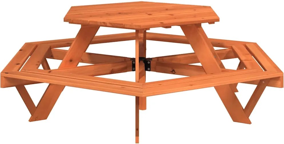 vidaXL Masă de picnic pentru 6 copii cu bănci lemn masiv brad, hexagon