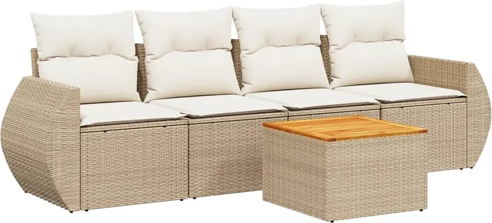 vidaXL Set canapele de grădină cu perne, 5 piese, bej, poliratan