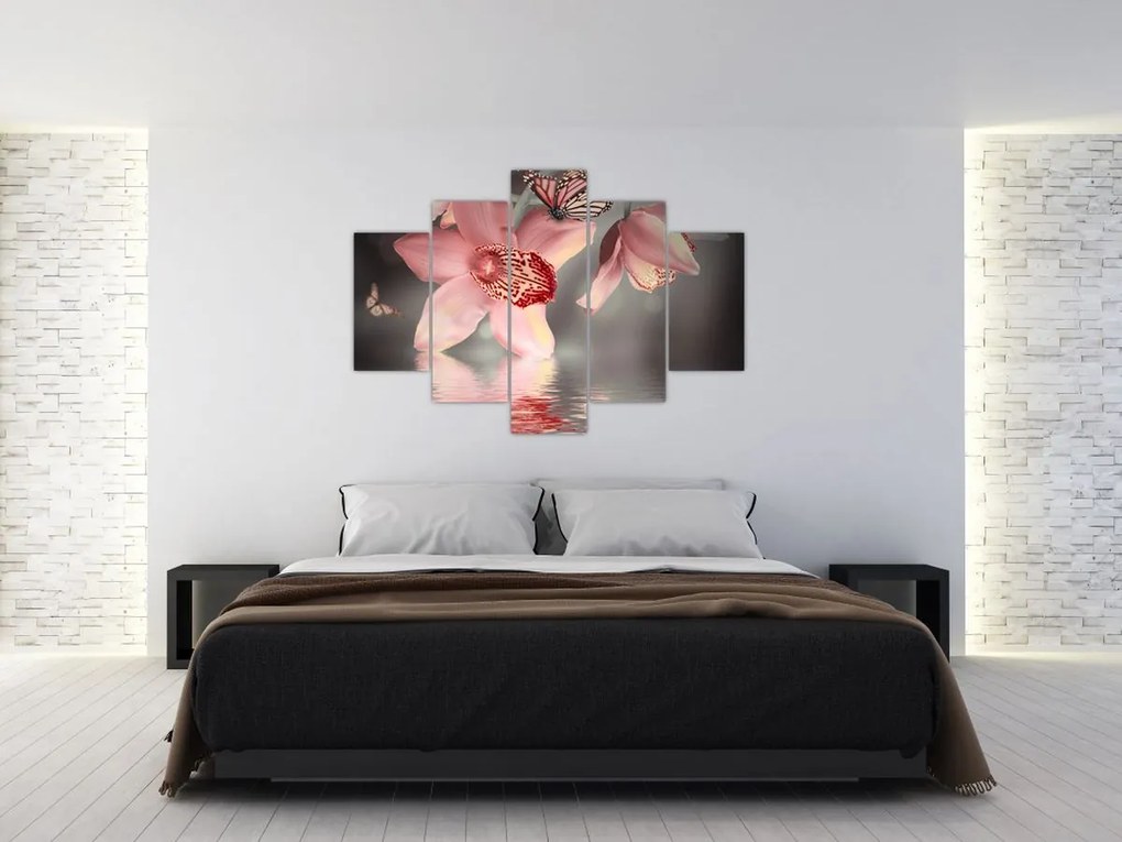 Tablou - Flori și fluture (150x105 cm)