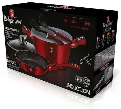 Set oala, tigaie si ustensile Burgundy Metalic Line Berlinger Haus BH 7042