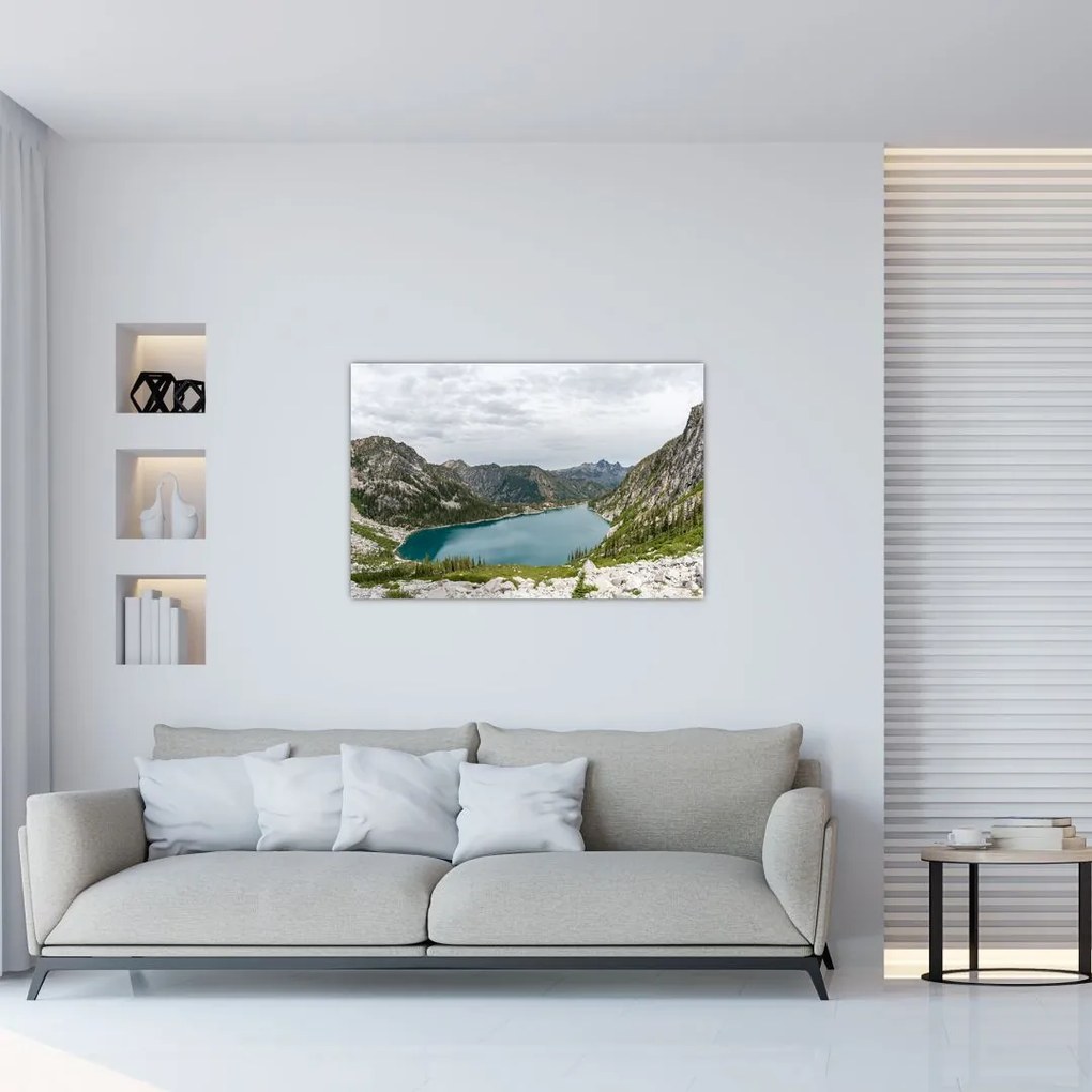 Tablou cu lac în munți (90x60 cm)