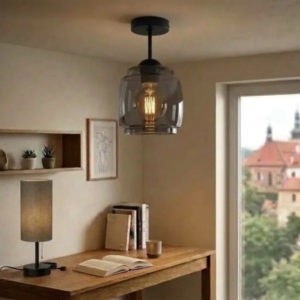 BRILAGI - Lustru LED aplicat R GLASS 1xE27/60W/230V Ø 26 cm negru/gri fumuriu