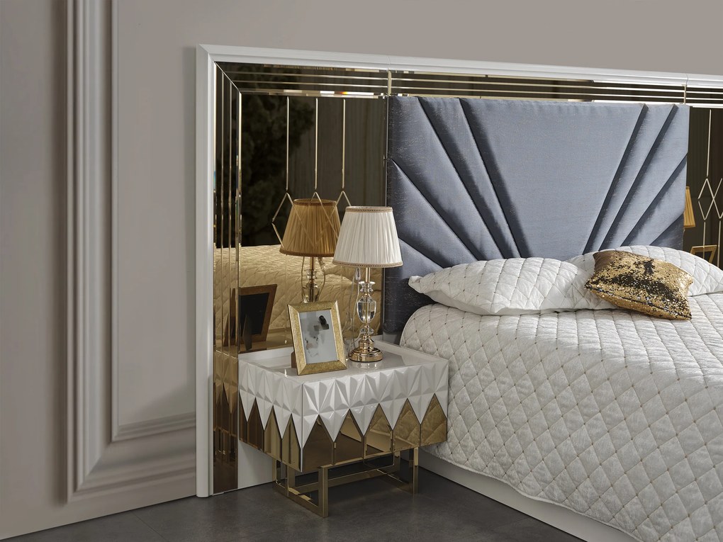 Set dormitor complet - premium lav - alb cu auriu