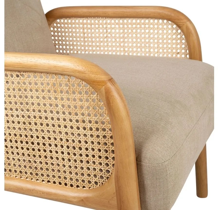 Scaun dining, bej, din lemn de cauciuc si textil, Fermin