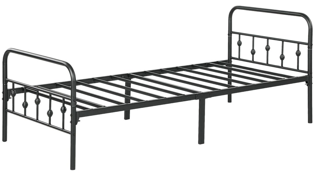 HOMCOM Cadru pat single din metal, montaj ușor, cu kituri din cauciuc reducătoare de zgomot, negru | Aosom Romania