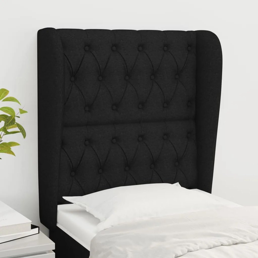 vidaXL Tăblie de pat cu aripioare, negru, 83x23x118/128 cm, textil