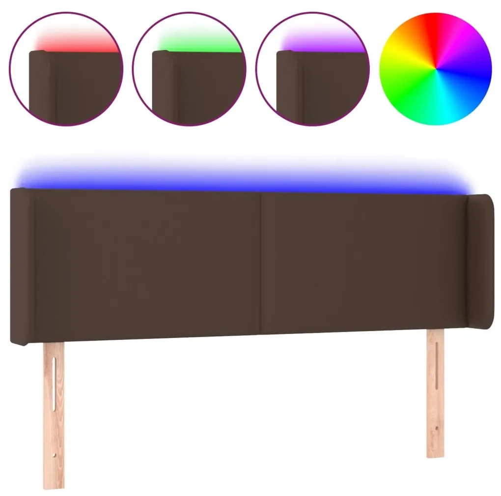 3123049 vidaXL Tăblie de pat cu LED, maro, 147x16x78/88 cm, piele ecologică