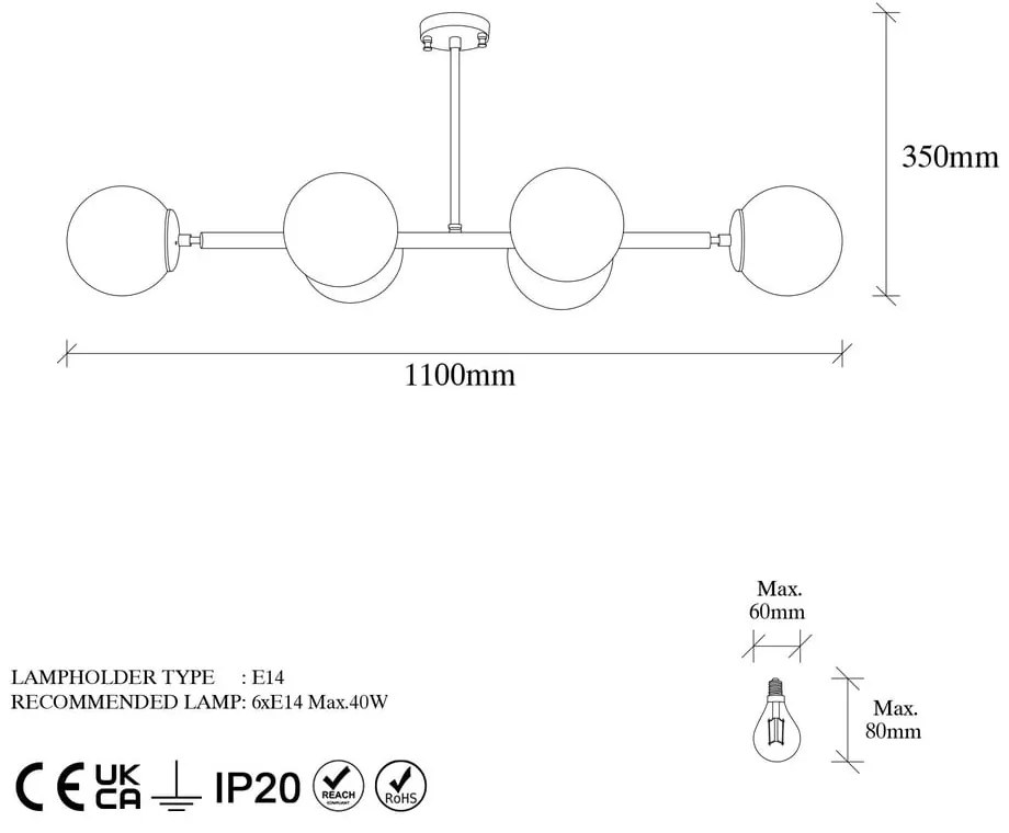 Plafonieră albă/aurie cu abajur din sticlă 40x110 cm Fazli – Opviq lights