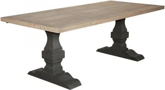 Masă dining din lemn masiv, natur, 8 locuri, cu bază dublă în formă de balustru, 78 x 180 x 100 cm, „Jeanne”