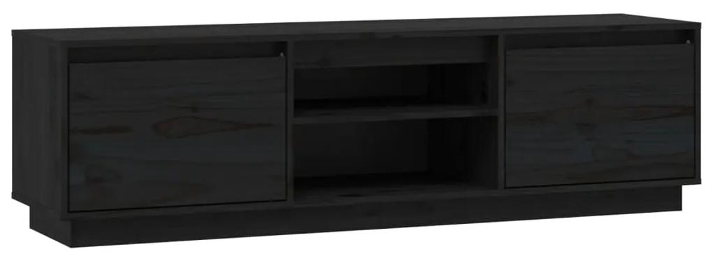 Comoda TV, negru, 140x35x40 cm, lemn masiv de pin