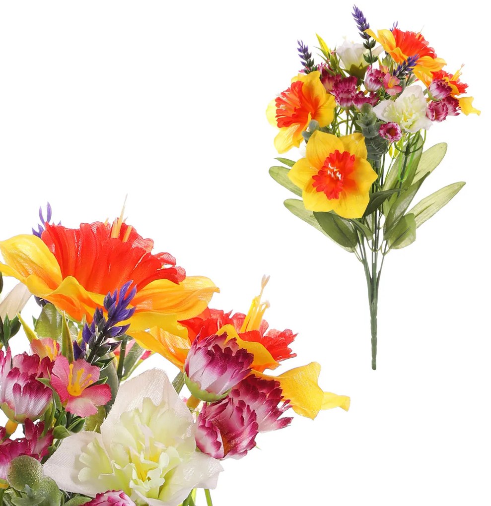 Buchet artificial de narcise cu flori de câmp, 22x 22 x 35 cm