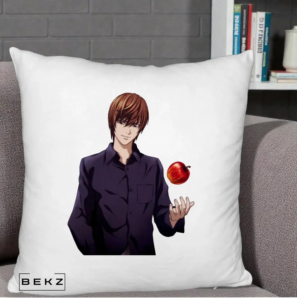 Perna Personalizata Death Note Light Yagami cu Mar, 40x40 cm, Alb Pufos, Husa Detasabila, Perna Inclusa, BEKZ®
