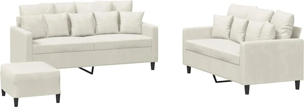vidaXL Set de canapele cu perne, 3 piese, crem, catifea