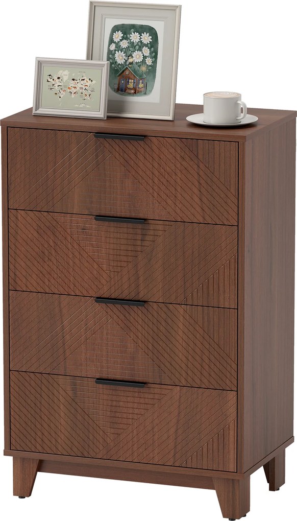 HOMCOM Comodă 4 sertare mobilier de depozitare vintage cu mânere din metal, 60 x 36 x 90 cm, efect lemn maro | Aosom Romania