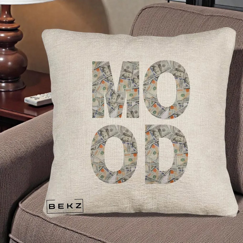 Perna Decorativa MOOD Money Grafic Urban, 40x40 cm, Bej Canapea, Husa Detasabila, Perna Inclusa, BEKZ®