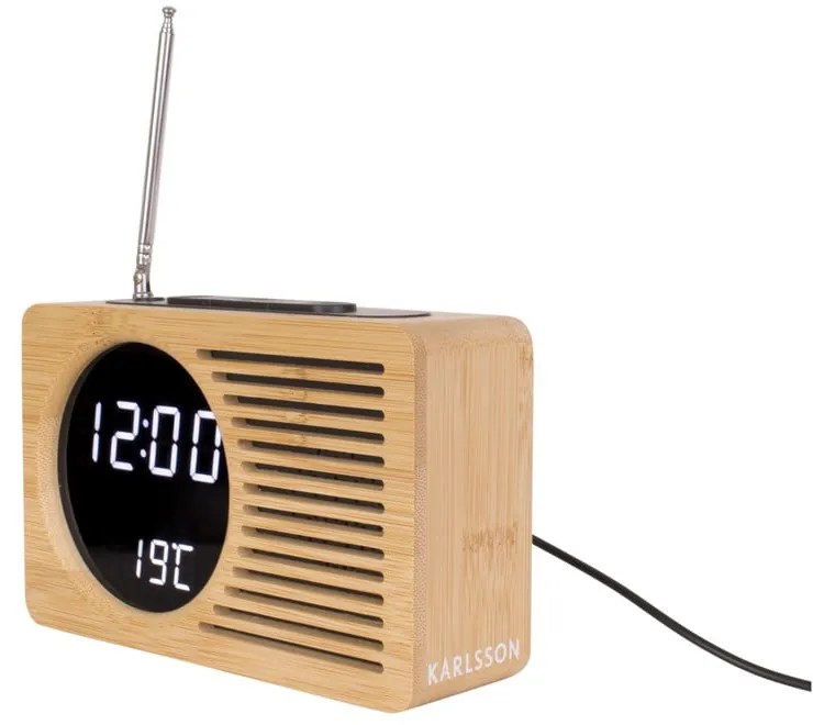 Ceas deșteptător din bambus cu radio Karlsson Retro