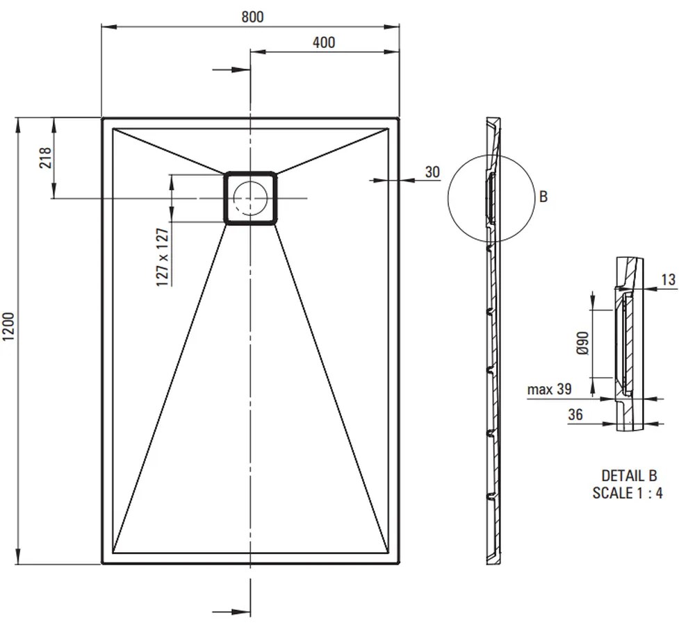 Cadita dus compozit slim alba 120x80 cm Deante Correo 1200x800 mm, Alb