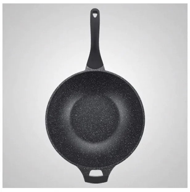 Tigaie wok Royalty Line RL-BW32M, 32 cm, 3.7 L, Acoperire marmura, Inductie, Manere moi, Negru