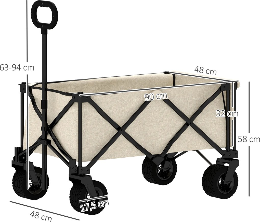 Outsunny Carucior de grădină cu o capacitate de 100 kg, pliabil, cu sac detașabil, 90 x 48 x 92 cm, bej | Aosom Romania