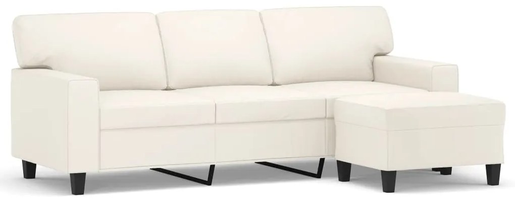 3153552 vidaXL Canapea cu 3 locuri și taburet, crem, 180 cm, piele ecologică