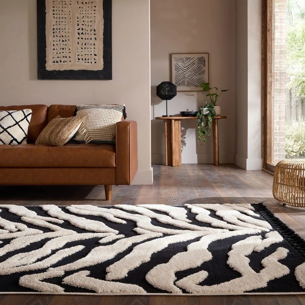 Covor alb-negru 133x190 cm Esra Zebra – Flair Rugs