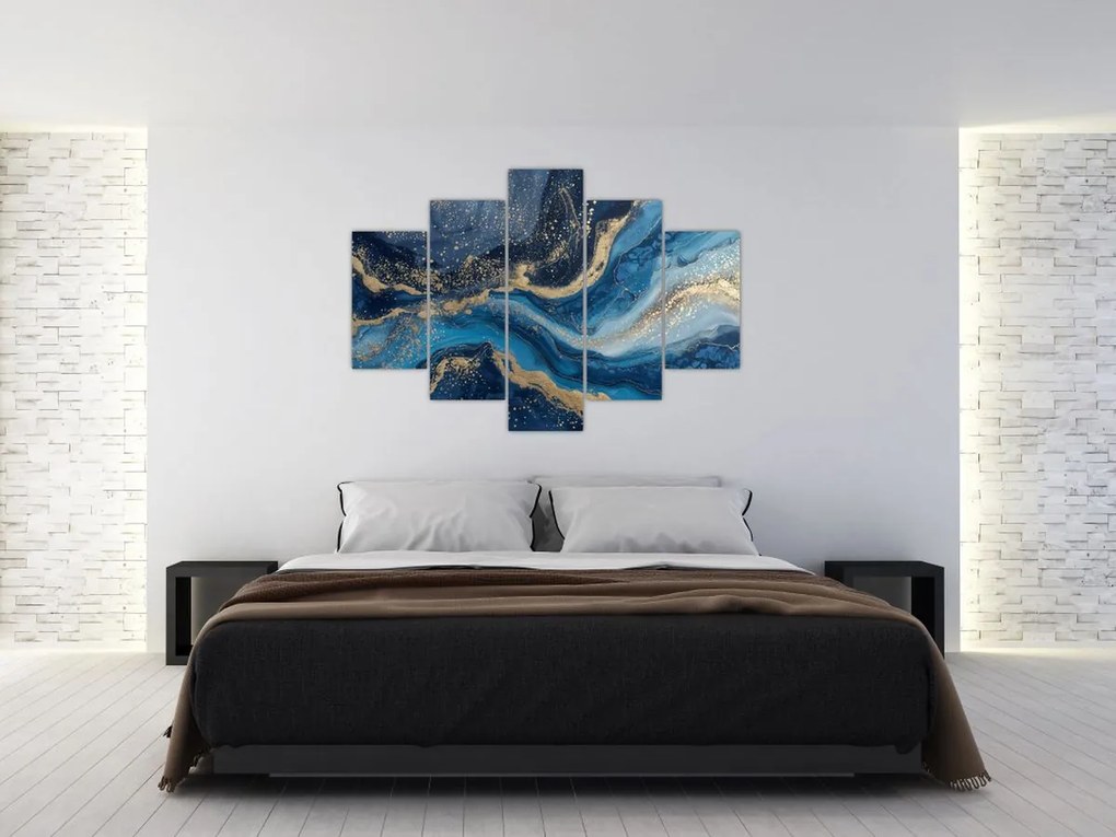 Tablou - Marmură abstractă albastru-aurie (150x105 cm)