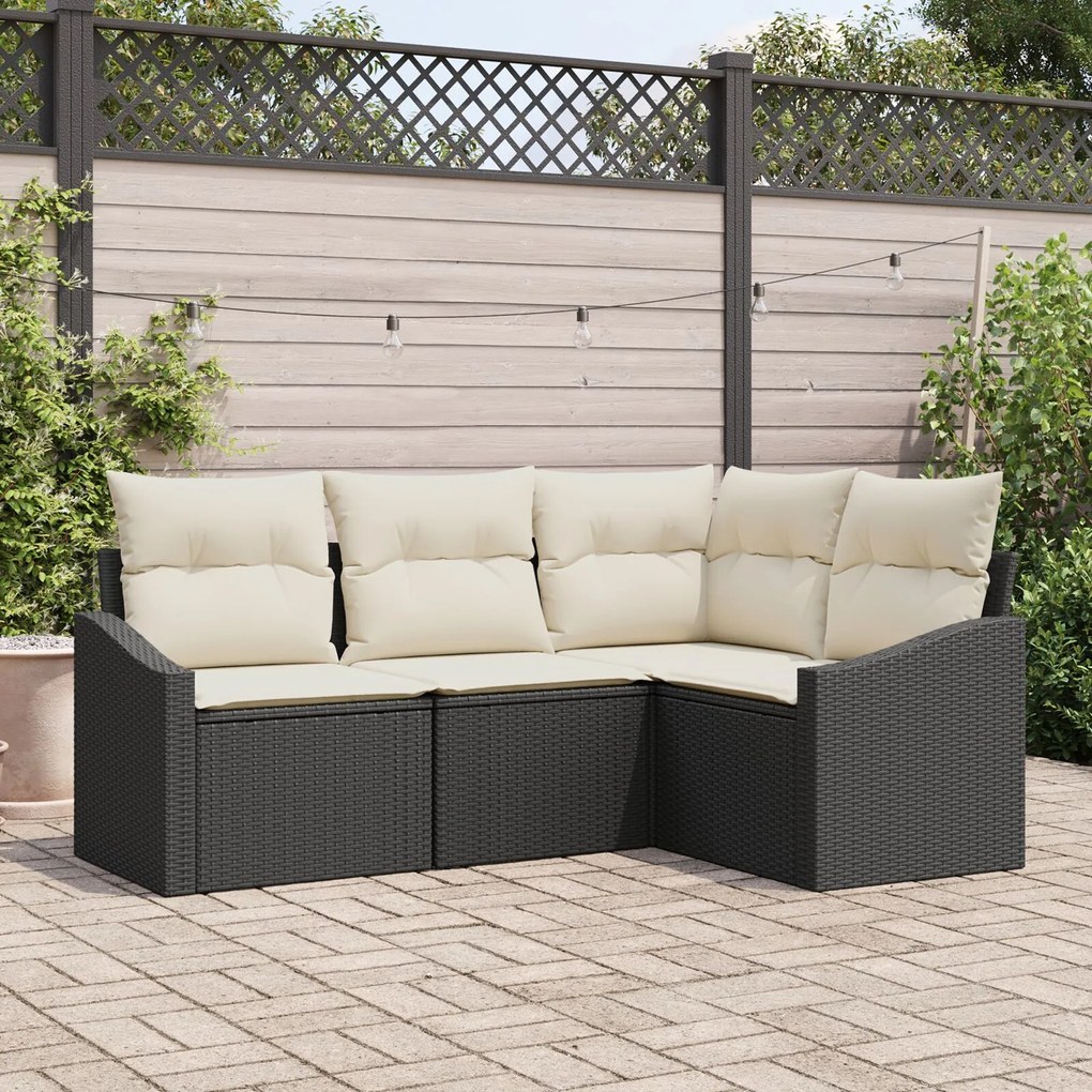 vidaXL Set de canapele pentru grădină 4 pcs Negru Rattan poli