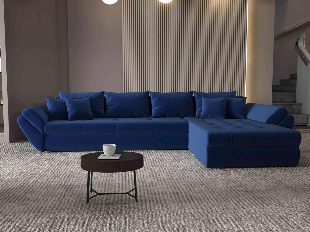 Colțar extensibil dumonde cu ladă de depozitare si sezut confortabil din spuma high-density, Loana XL Royal Albastru II 335x185 cm