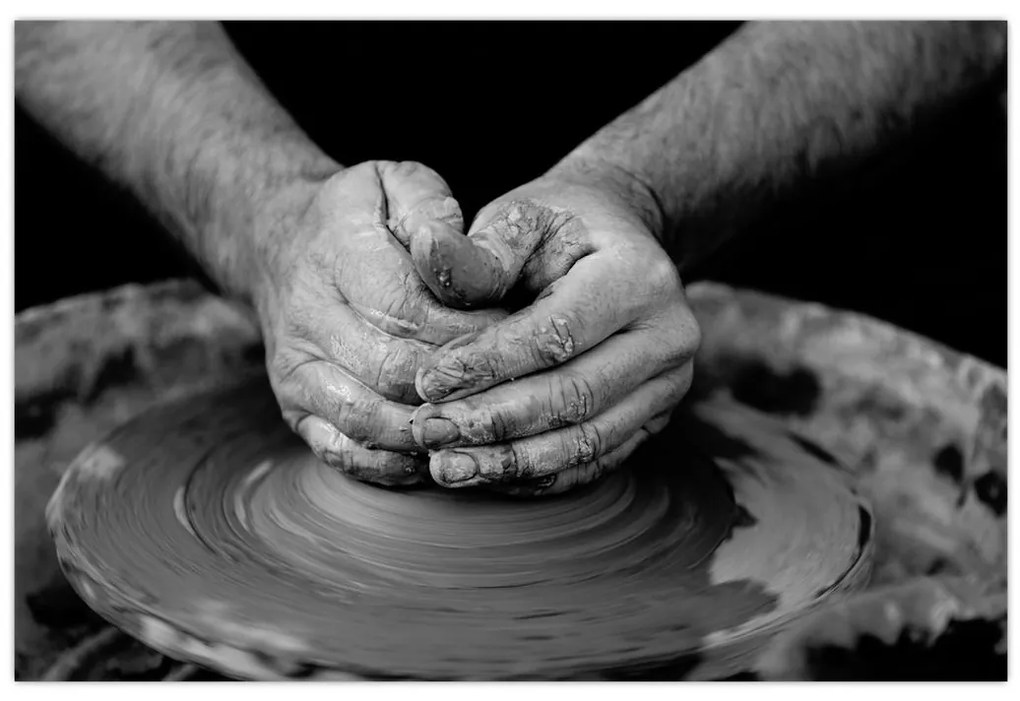 Tablou alb negru - producția de ceramică (90x60 cm)