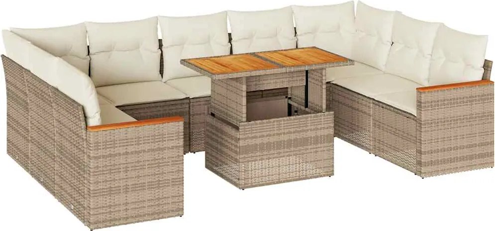 vidaXL Set canapele de grădină cu perne, 10 piese, bej, poliratan