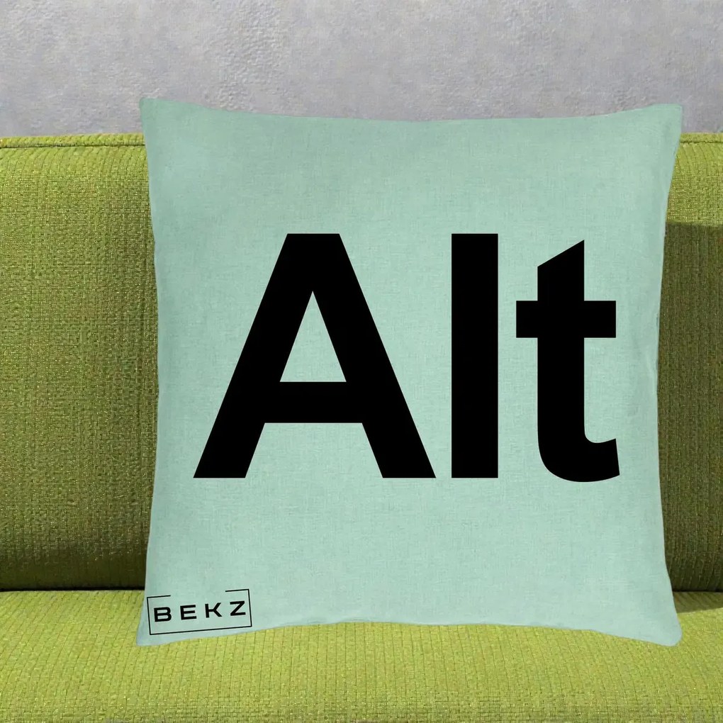 Perna Personalizata Tasta Alt Tipografie Bold, 40x40 cm, Verde Menta, Husa Detasabila, Perna Inclusa, BEKZ®