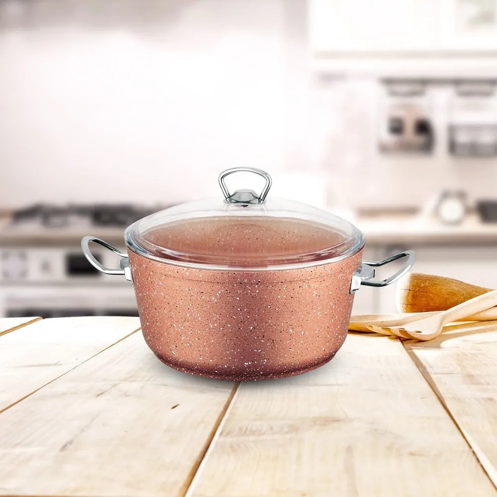 Cratiță din aluminiu cu capac Güral Porselen Classic, ø 20 cm, roz