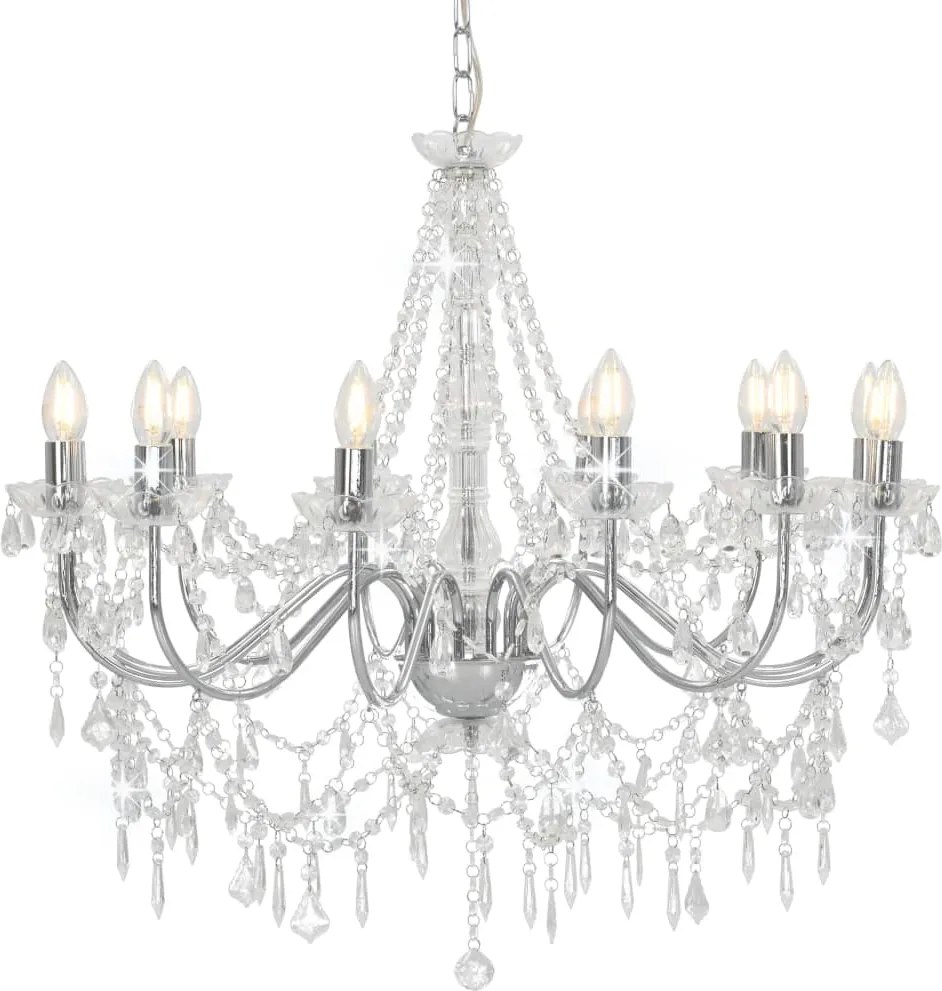 vidaXL Candelabru cu mărgele, argintiu, 12 becuri x E14