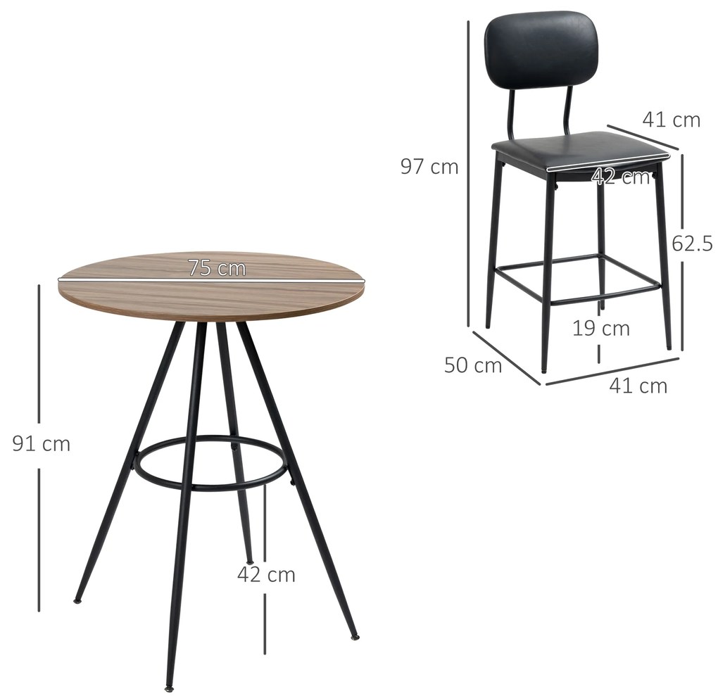 HOMCOM Set Mobilier pentru Bar, Masă și 2 Scaune Captușite Maro, Cadru Metalic, Design Modern | Aosom Romania