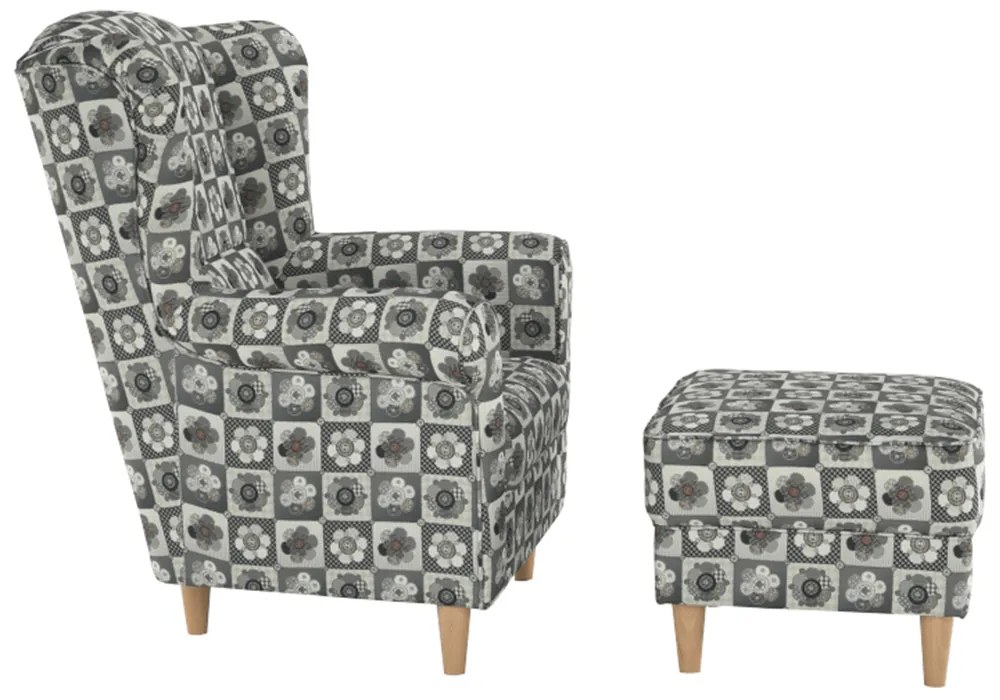 Fotoliu cu urechi cu taburete Aevo (patchwork N1). 788159