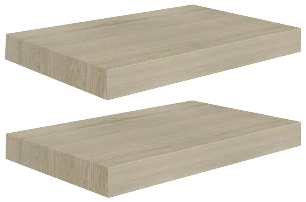 323869 vidaXL Rafturi de perete suspendate, 2 buc., stejar, 40x23x3,8 cm, MDF