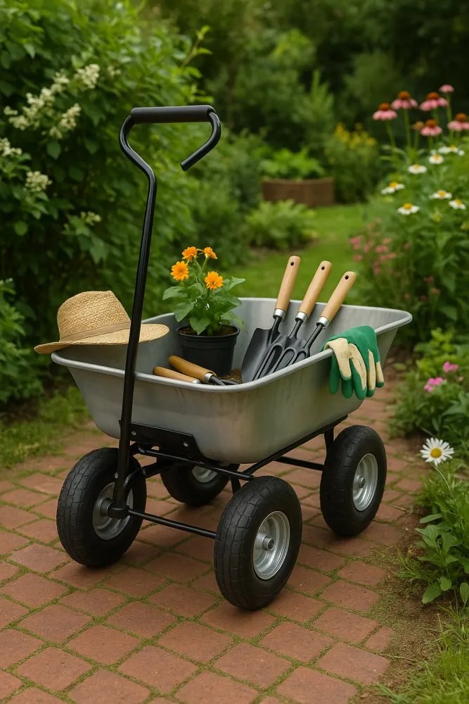 Cărucior de grădină 3 în 1 cu basculantă, capacitate de încărcare până la 250 kg, oțel galvanizat