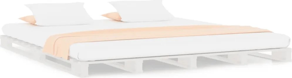 vidaXL Pat din paleți Double, alb, 135x190 cm, lemn masiv de pin