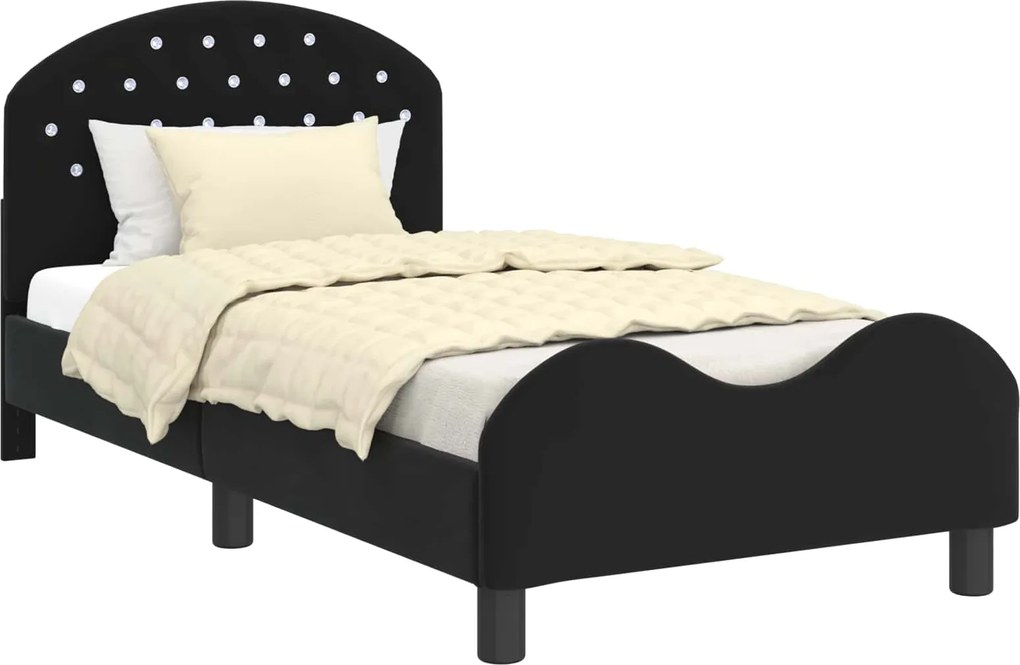 vidaXL Cadru de pat pentru copii cu spătar Negru 80 x 160 cm Catifea