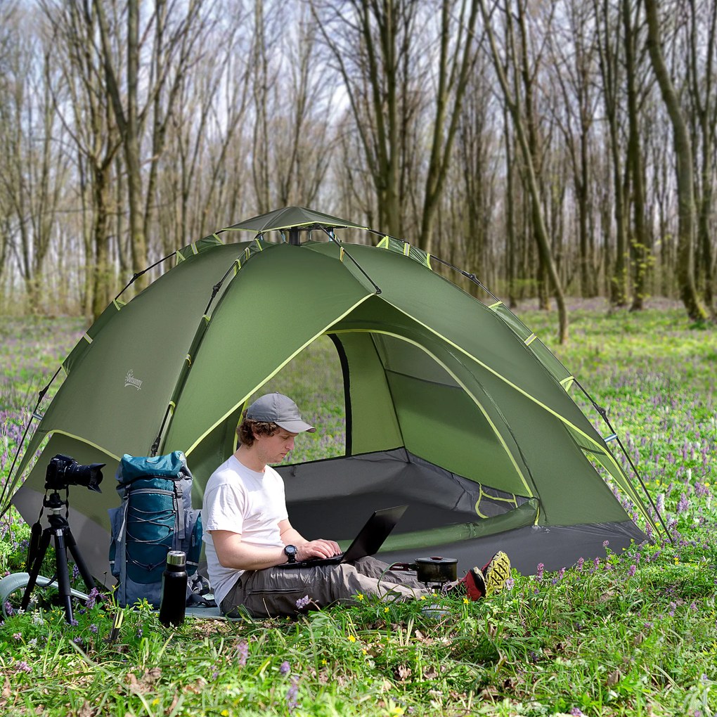 Outsunny Tentă de camping tentă pop-up ușoară pentru 2-3 pers. - 2 uși mari - 210 x 210 x 140 cm fibră de sticlă poliester | Aosom Romania