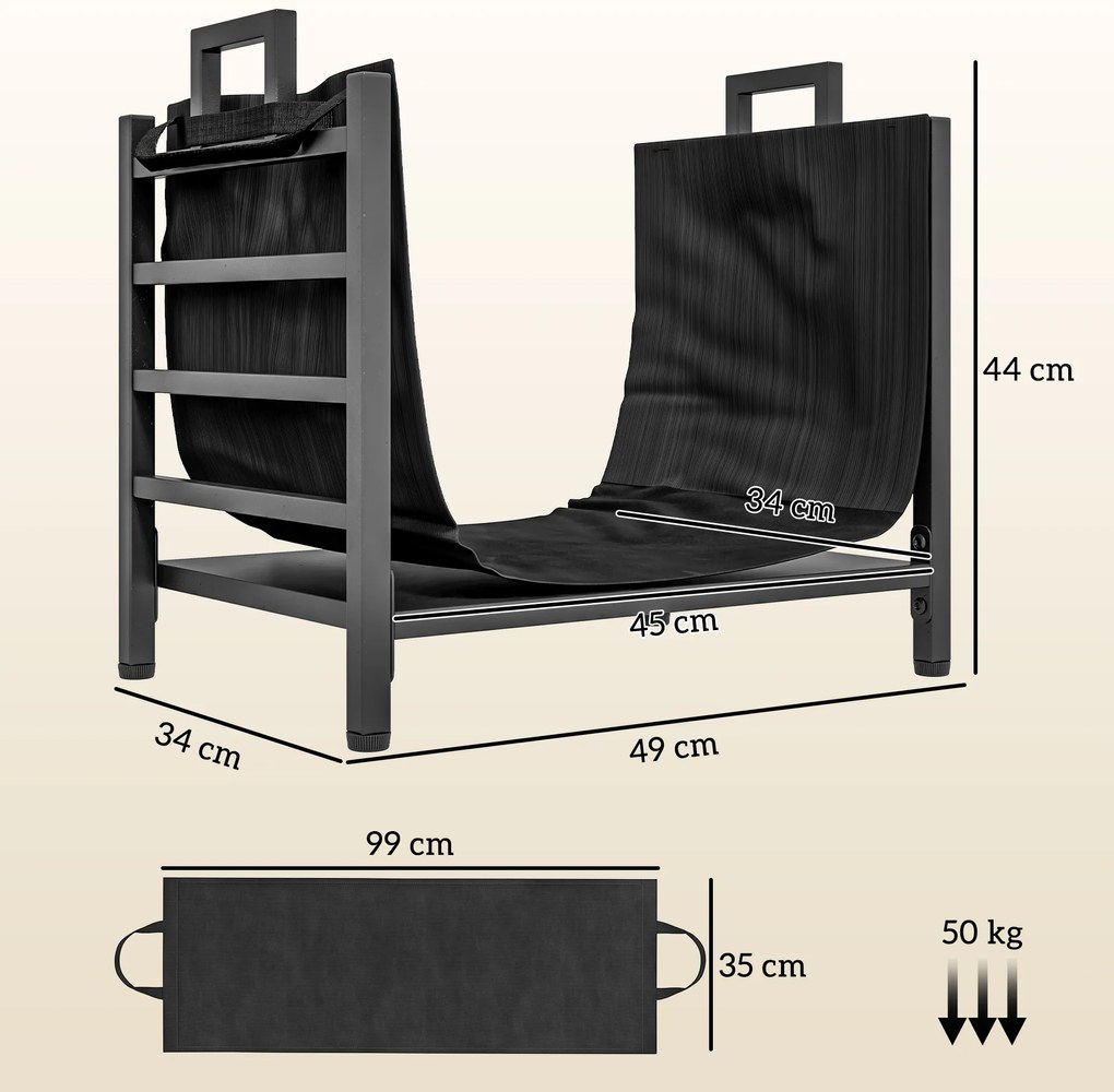Outsunny Suport de Lemne, cu husă de transport din Oxford 600D, Capacitate 50 kg, 49x34x44 cm, Negru | Aosom Romania