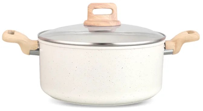 Cratita cu capac Voltz Nice OV54418E20, 20x9.5 cm, 2.9 l, Finisaj marmură, Inductie, Cream melange